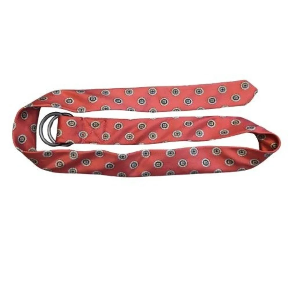 Lands End 100% Silk Belt Womens Pink Silk Medallion D-Ring Tie Small (28-30)